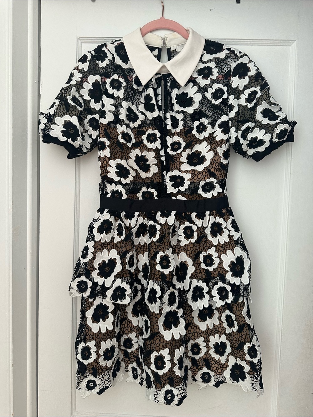 Self-Portrait Black and White Floral Lace Mini Dress